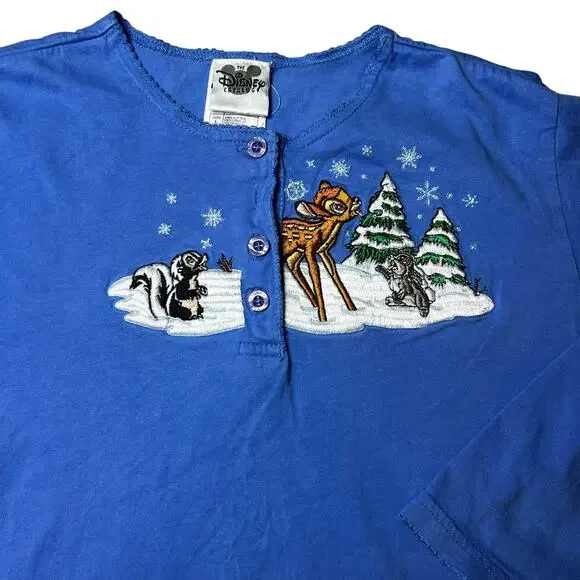 Vintage Disney Store Bambi Thumper Flower embroidered Holiday henley girl 10-12 - Picture 2 of 6